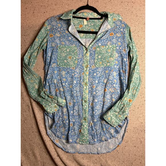 Anthropologie Tops - Anthropologie Pilcro Patchwork Floral Sheer Button Down XXS Boho Cottagecore